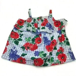 Janie and Jack Girls Blue Gingham Red Floral Dress 12-18 Months